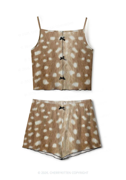 Deer Texture Y2K Print Cami Shorts Pajama Set Cherrykitten