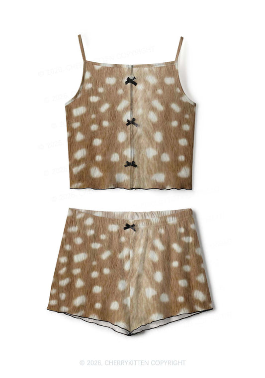 Deer Texture Y2K Print Cami Shorts Pajama Set Cherrykitten
