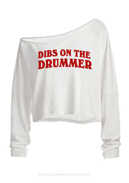 Dibs On The Drummer Y2K Off Shoulder Long Sleeve Crop Top Cherrykitten