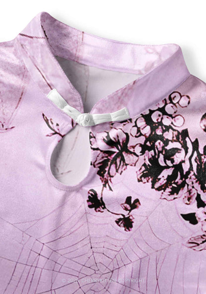 Pink Bat Y2K Cheongsam Mini Dress Cherrykitten