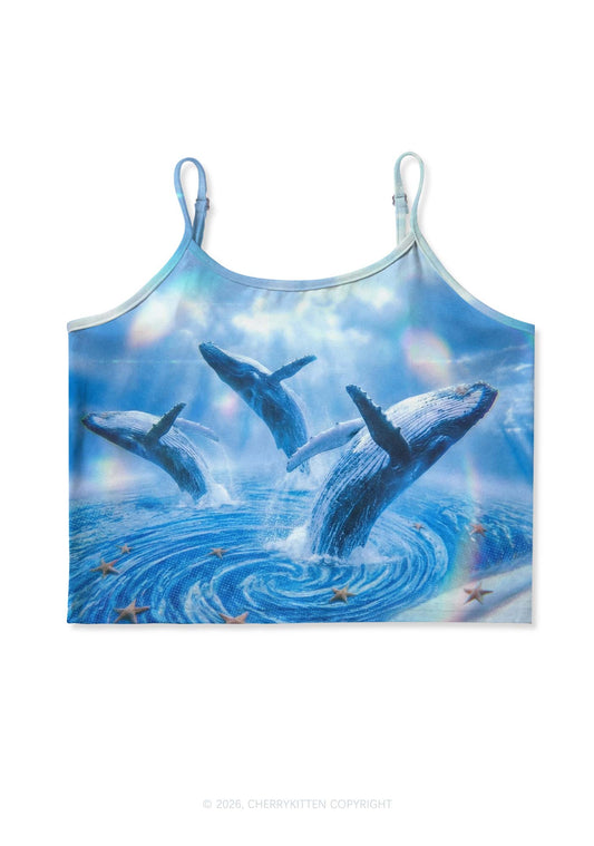 Whale Starfish Y2K Print Cami Crop Top Cherrykitten