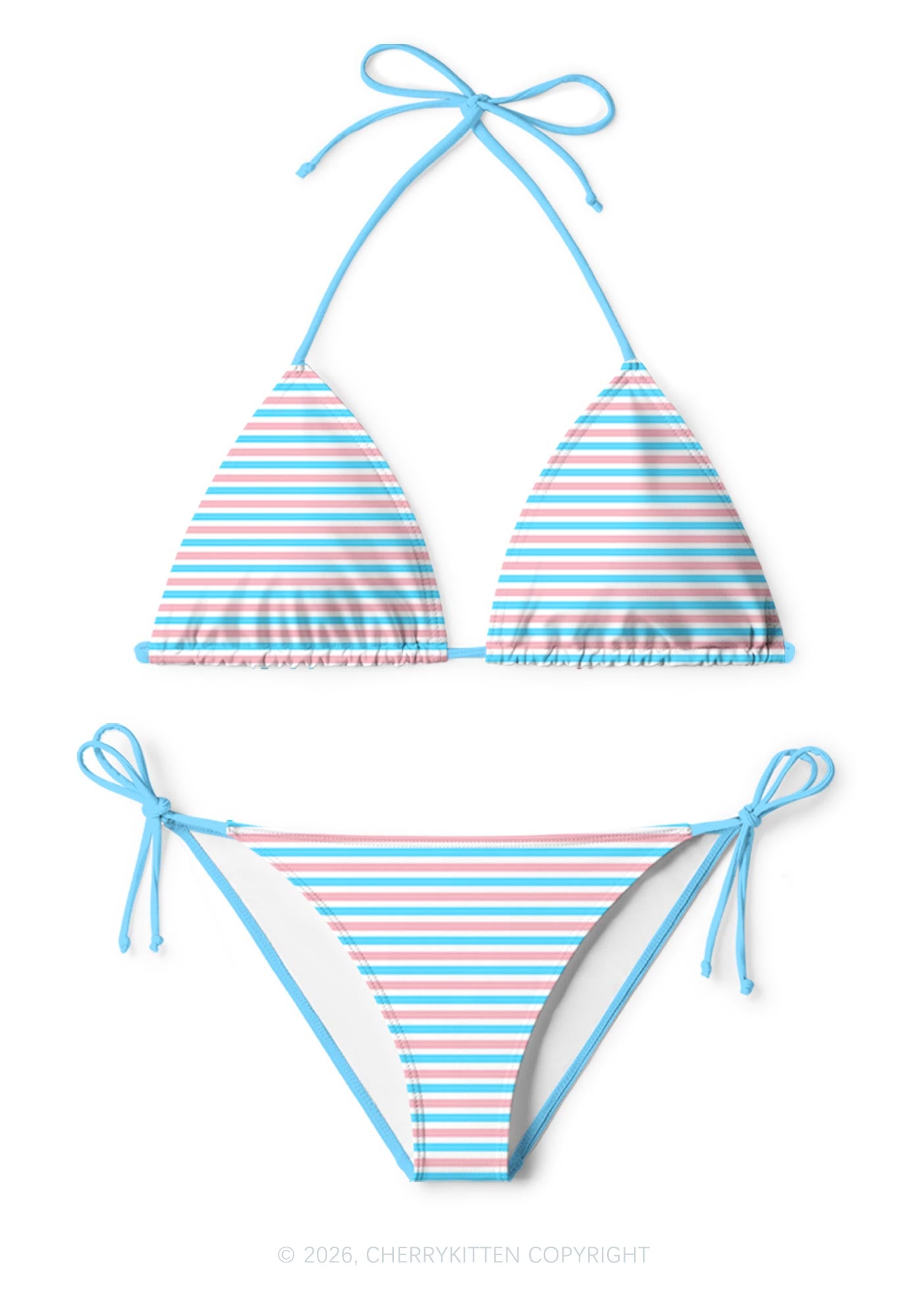 Trans Stripes Pride Y2K Print Bikini Set Cherrykitten