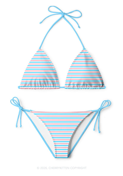 Trans Stripes Pride Y2K Print Bikini Set Cherrykitten