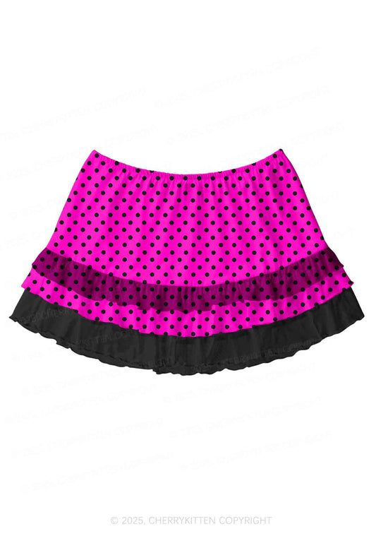 Black Dots On Pink Valentine's Day Y2K Print Mini Layered Skirt Cherrykitten