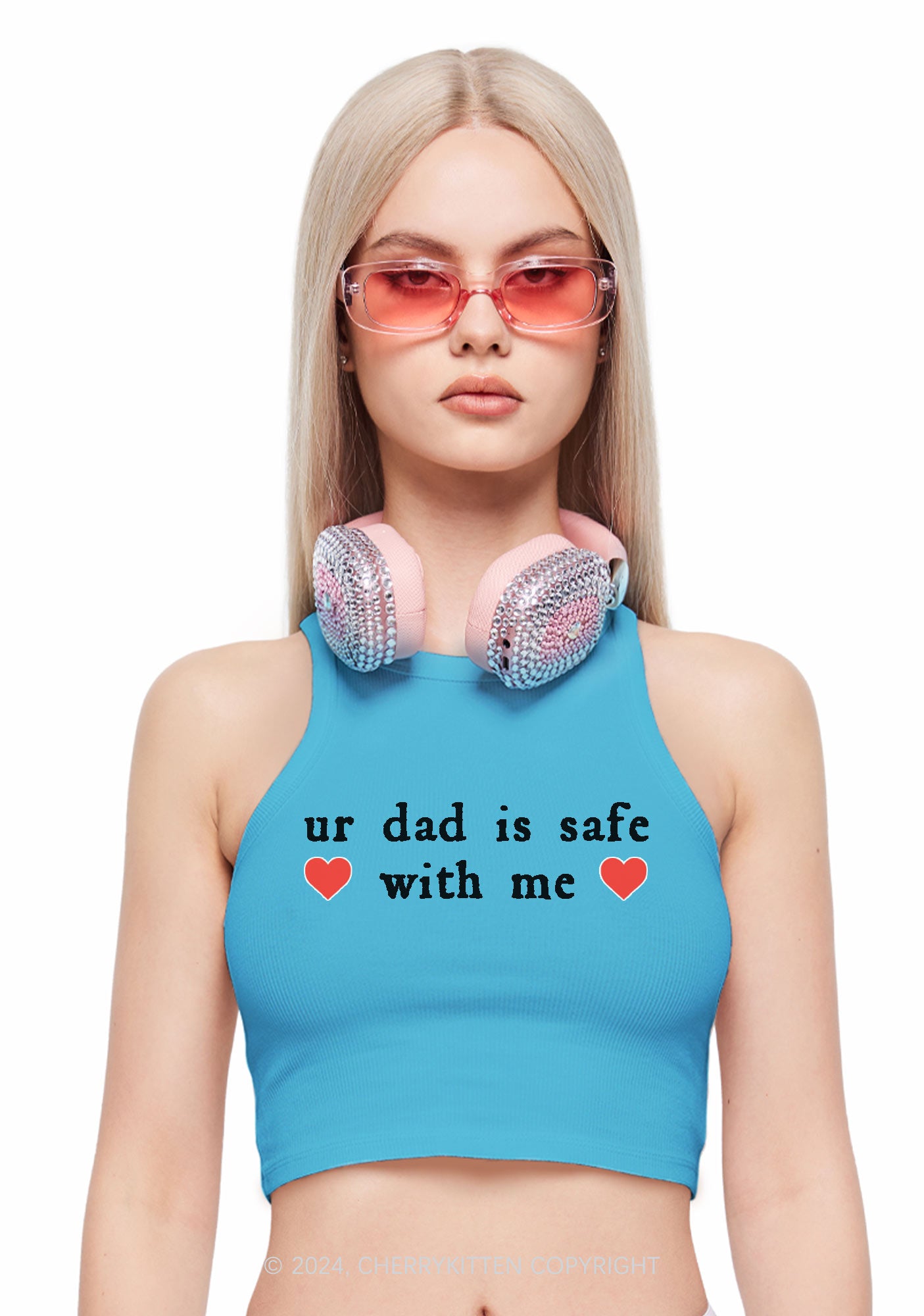 Ur Dad Is Safe With Me Y2K Crop Tank Top Cherrykitten