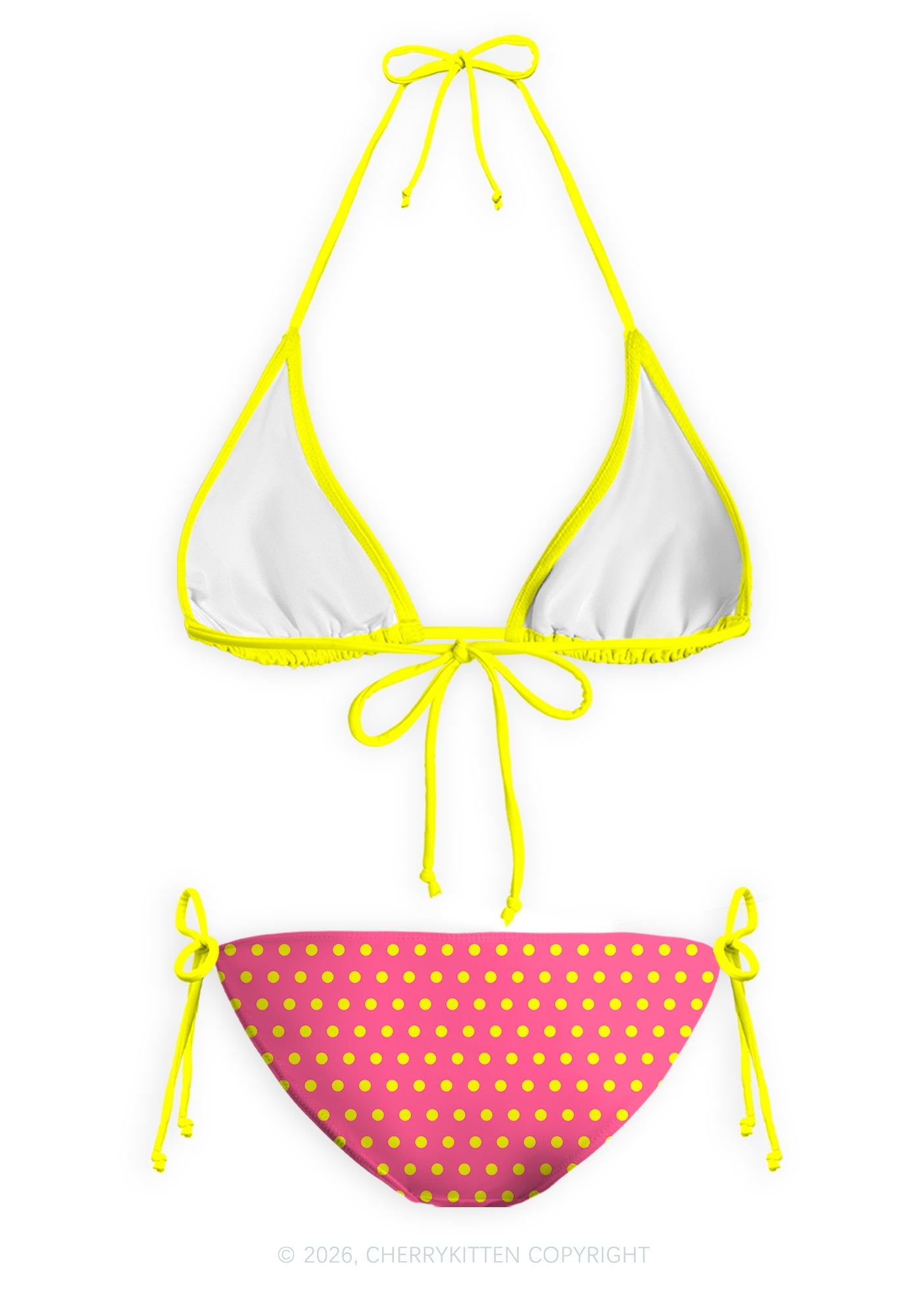 Yellow Dots On Pink Y2K Print Bikini Set Cherrykitten