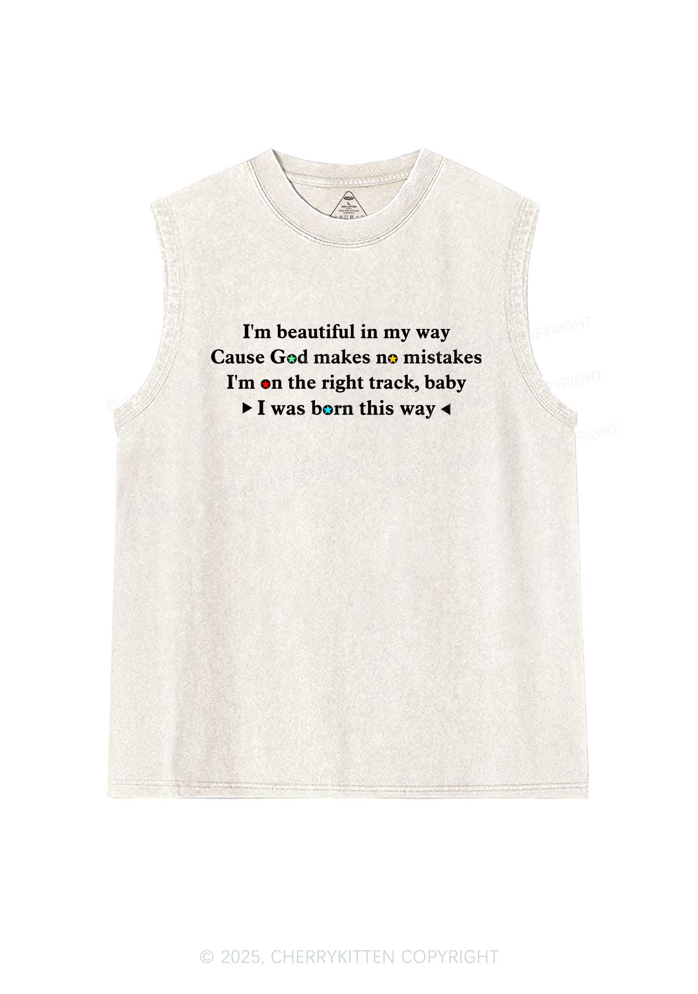 I Was Born This Way Pride Y2K Washed Muscle Tank Cherrykitten