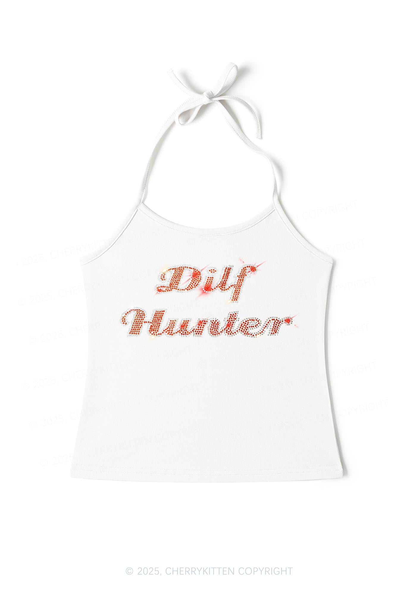 Rhinestone Green Hunter Y2K Halter Neck Cami Cherrykitten