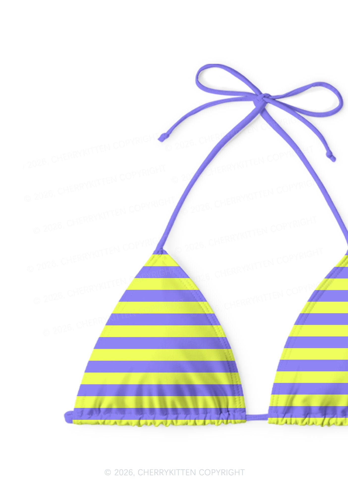 Purple Lime Stripes Y2K Print Bikini Set Cherrykitten