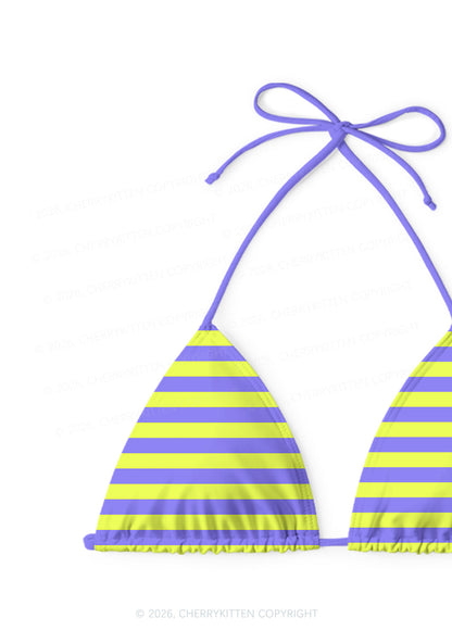 Purple Lime Stripes Y2K Print Bikini Set Cherrykitten