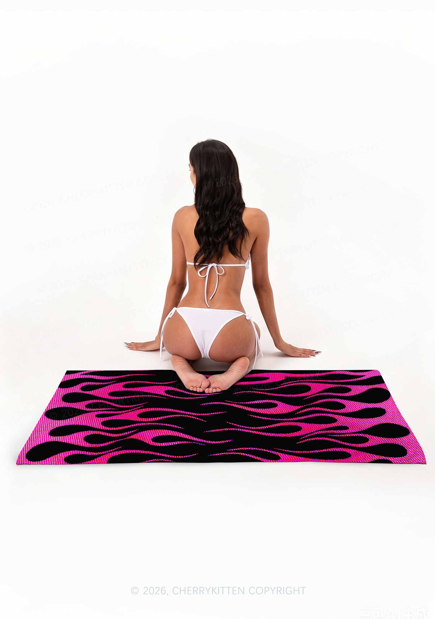 Hot Pink Flame Y2K Beach Towel Cherrykitten