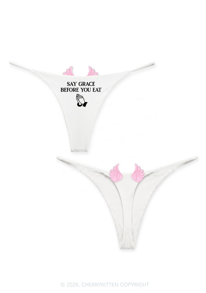 Say Grace Before You Eat Y2K Goth Angel Wings Bikini String Thong Cherrykitten