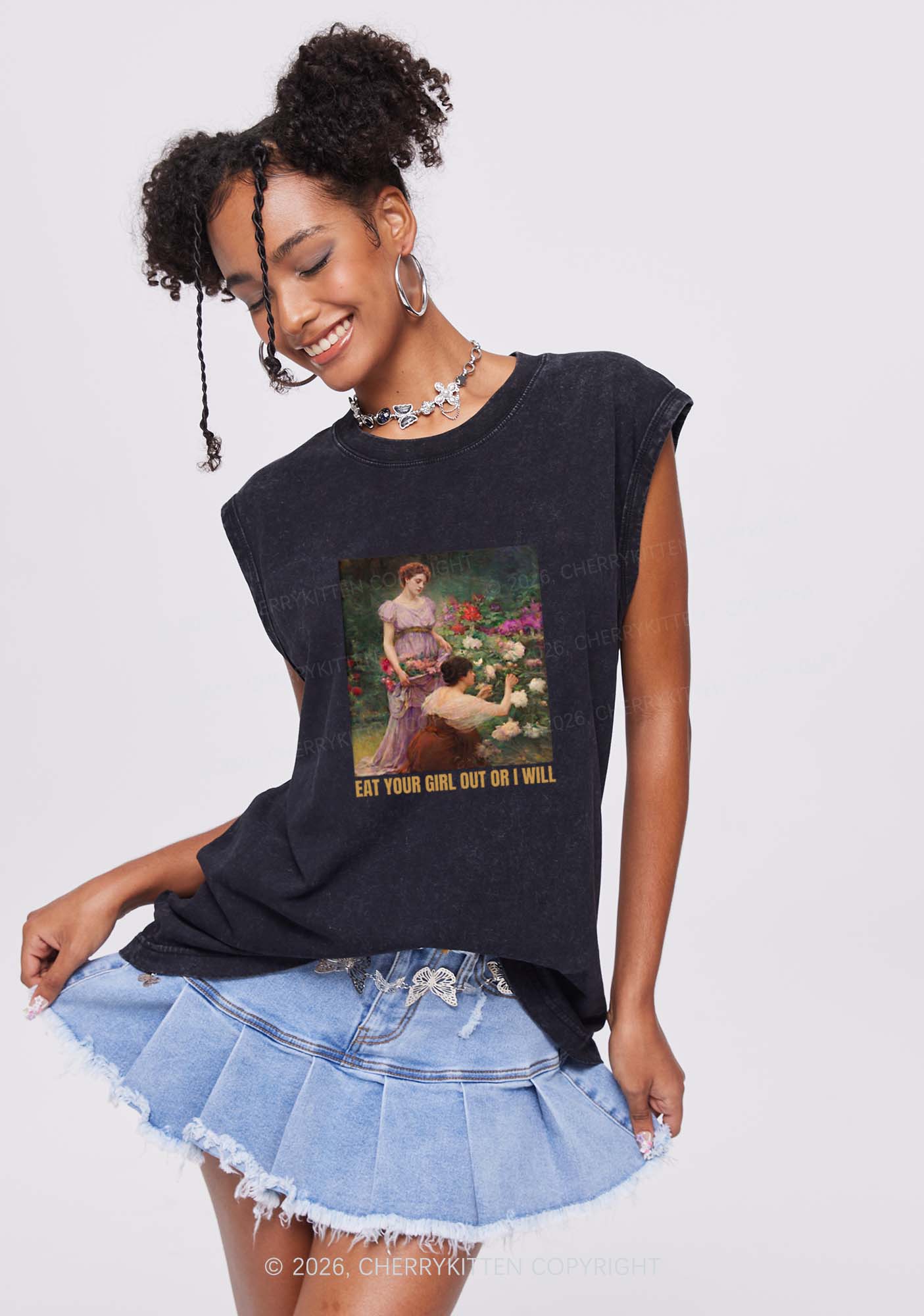 Eat Your Girl Out Painting Pride Y2K Washed Muscle Tank Cherrykitten