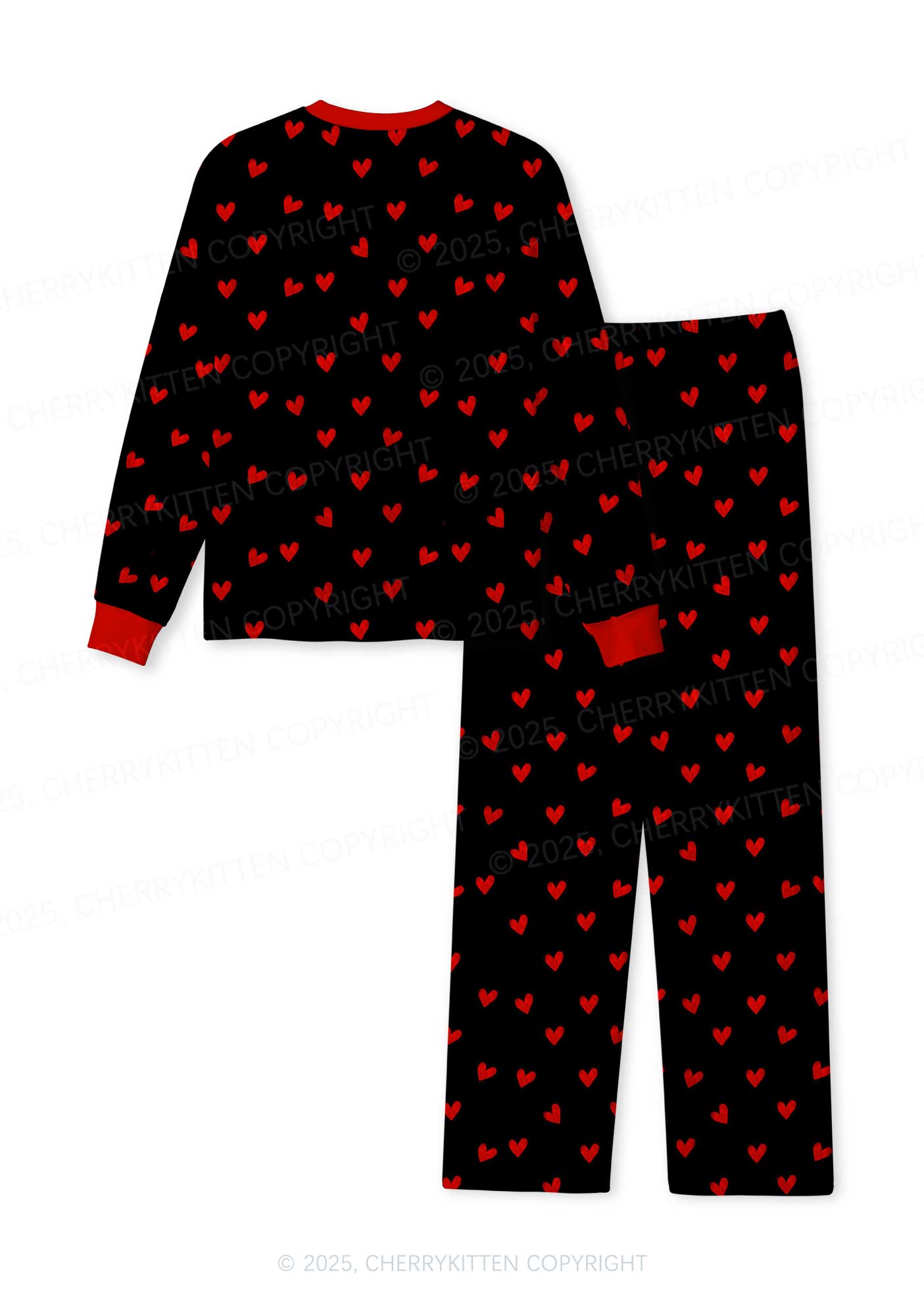 Hearts Fly Valentine's Day Y2K Print Long Sleeve Pajama Set Cherrykitten