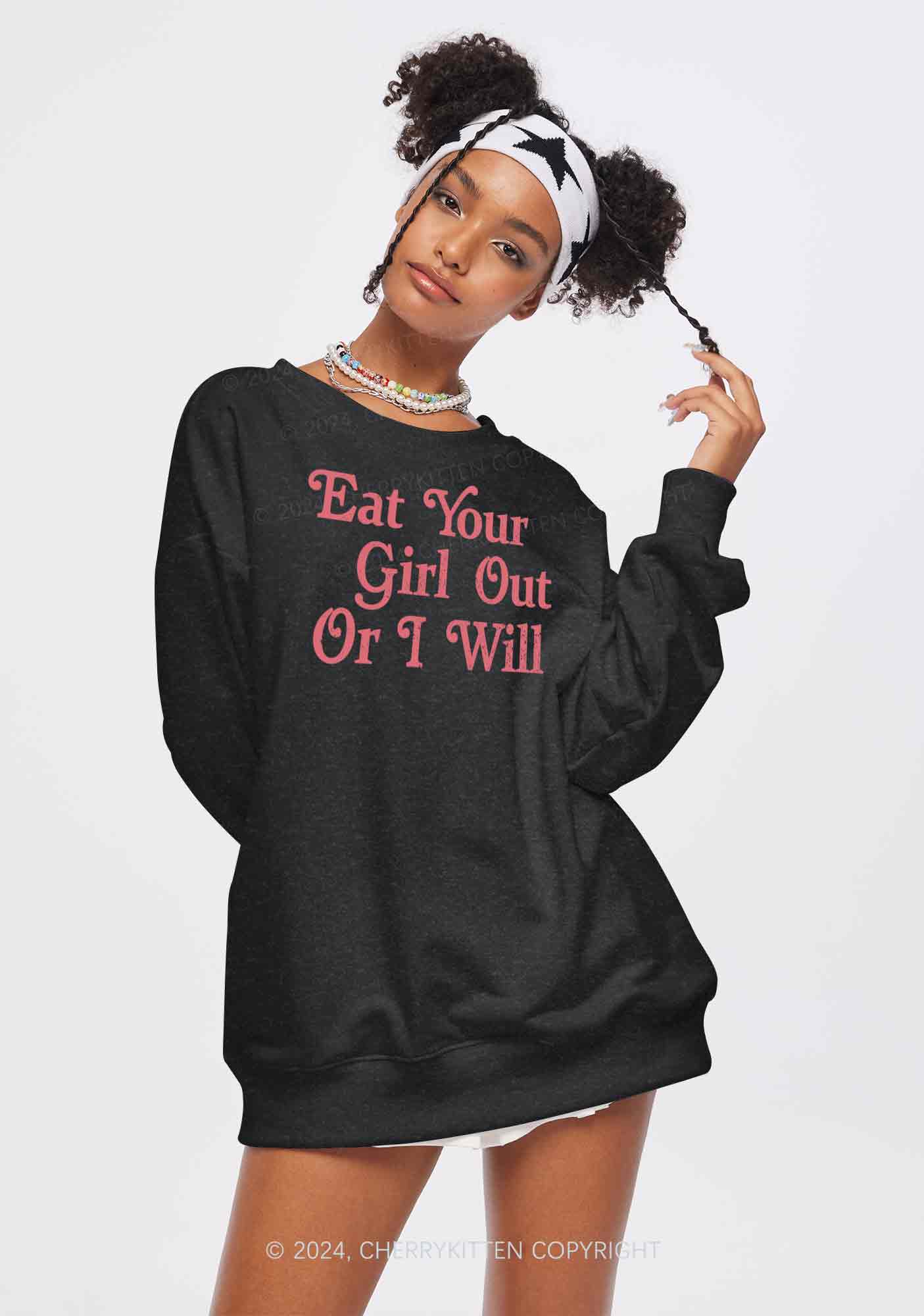 Eat Your Girl Out Y2K Washed Sweatshirts Cherrykitten
