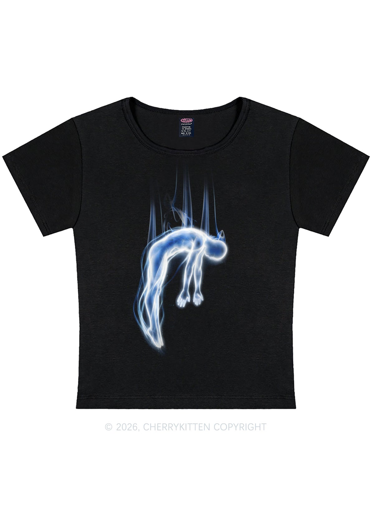 Halloween Blue Falling Ghost Y2K Baby Tee Cherrykitten