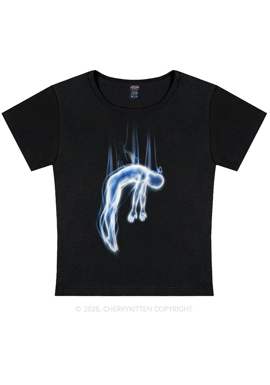 Halloween Blue Falling Ghost Y2K Baby Tee Cherrykitten