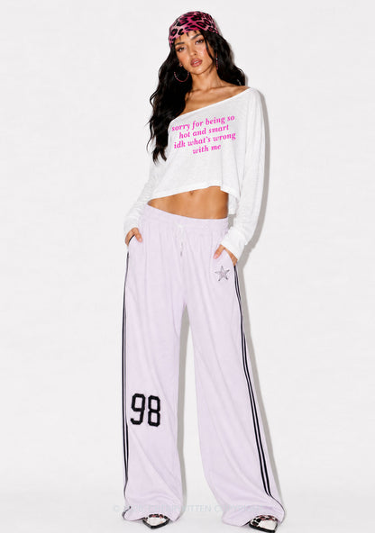 Sorry For Being So Smart Y2K Off Shoulder Long Sleeve Crop Top Cherrykitten