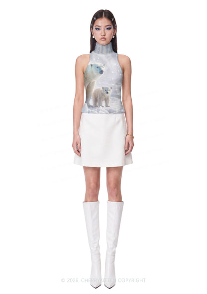 Two Arctic Polar Bear Y2K Knit Turtleneck Tank Top Cherrykitten