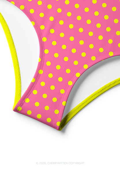 Yellow Dots On Pink Y2K Print Bikini Set Cherrykitten