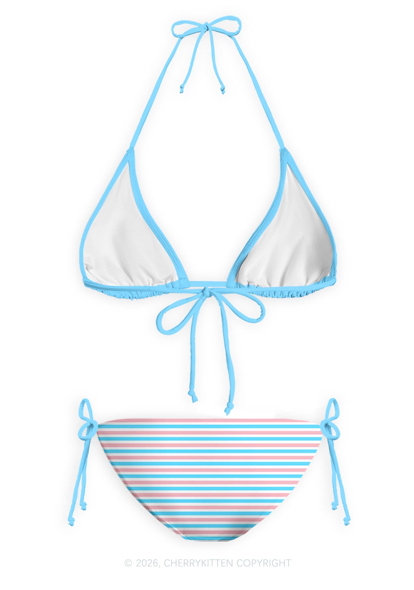 Trans Stripes Pride Y2K Print Bikini Set Cherrykitten