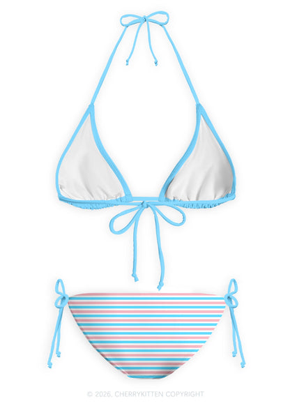 Trans Stripes Pride Y2K Print Bikini Set Cherrykitten