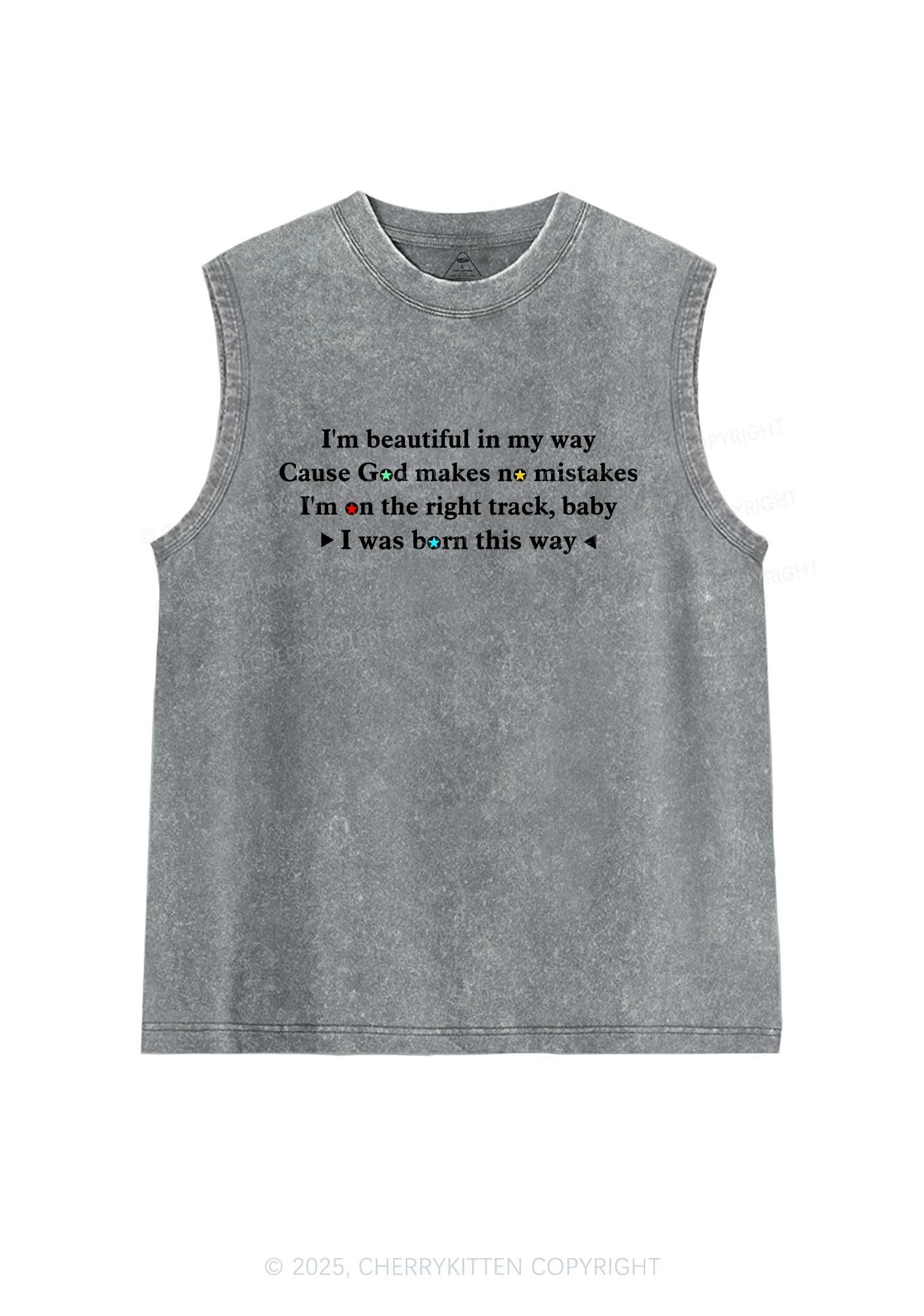 I Was Born This Way Pride Y2K Washed Muscle Tank Cherrykitten