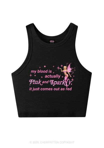 My Blood Is Pink And Sparkly Y2K Crop Tank Top Cherrykitten