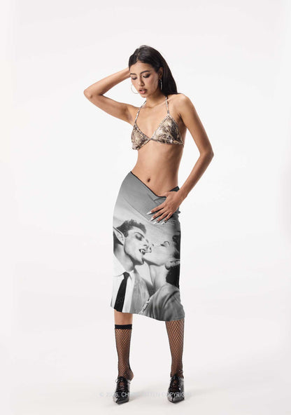 Halloween Vampire Couple Y2K Print Midi Skirt Cherrykitten