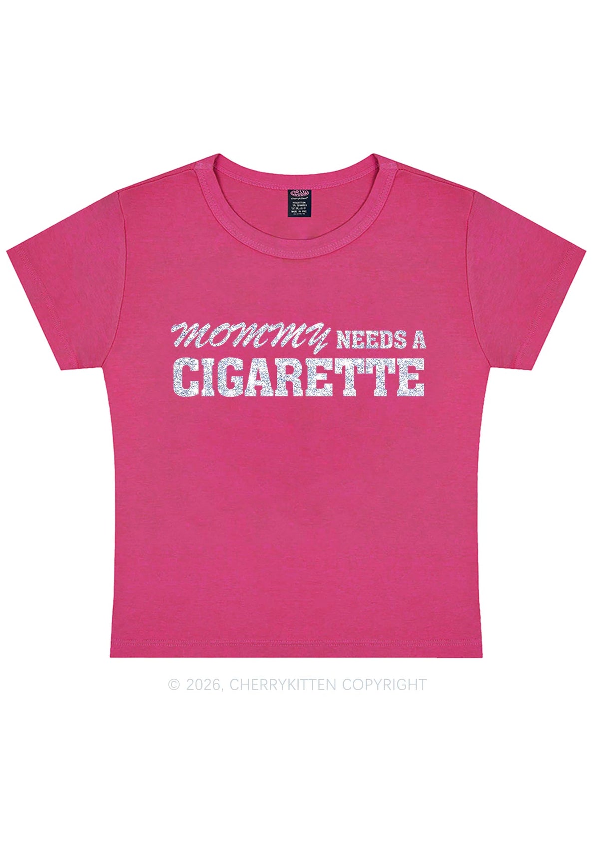 Glitter Mommy Needs A Cigarette Y2K Baby Tee Cherrykitten
