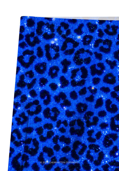 Royal Blue Leopard Y2K Print Gym Shorts Cherrykitten