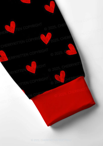 Hearts Fly Valentine's Day Y2K Print Long Sleeve Pajama Set Cherrykitten