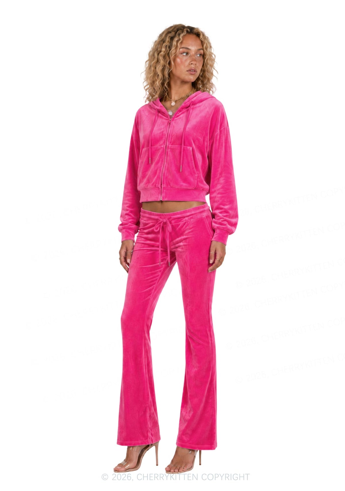 Plain Y2K Velvet Tracksuit Set Cherrykitten