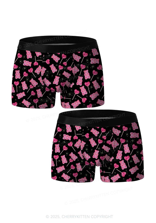 Lollipops Gummies Valentine's Day Y2K Print Couples Boxer Briefs Set Cherrykitten