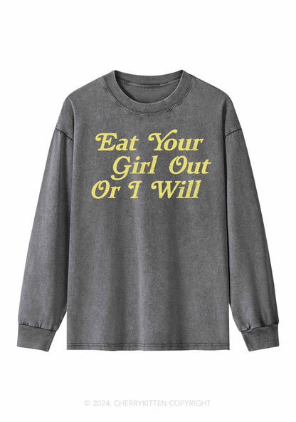 Eat Your Girl Out Y2K Washed Long Sleeves Cherrykitten