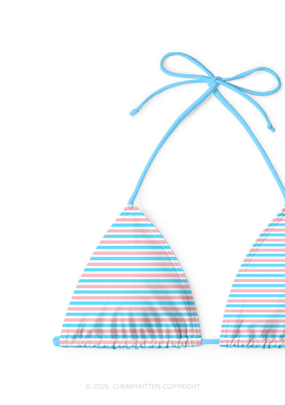 Trans Stripes Pride Y2K Print Bikini Set Cherrykitten