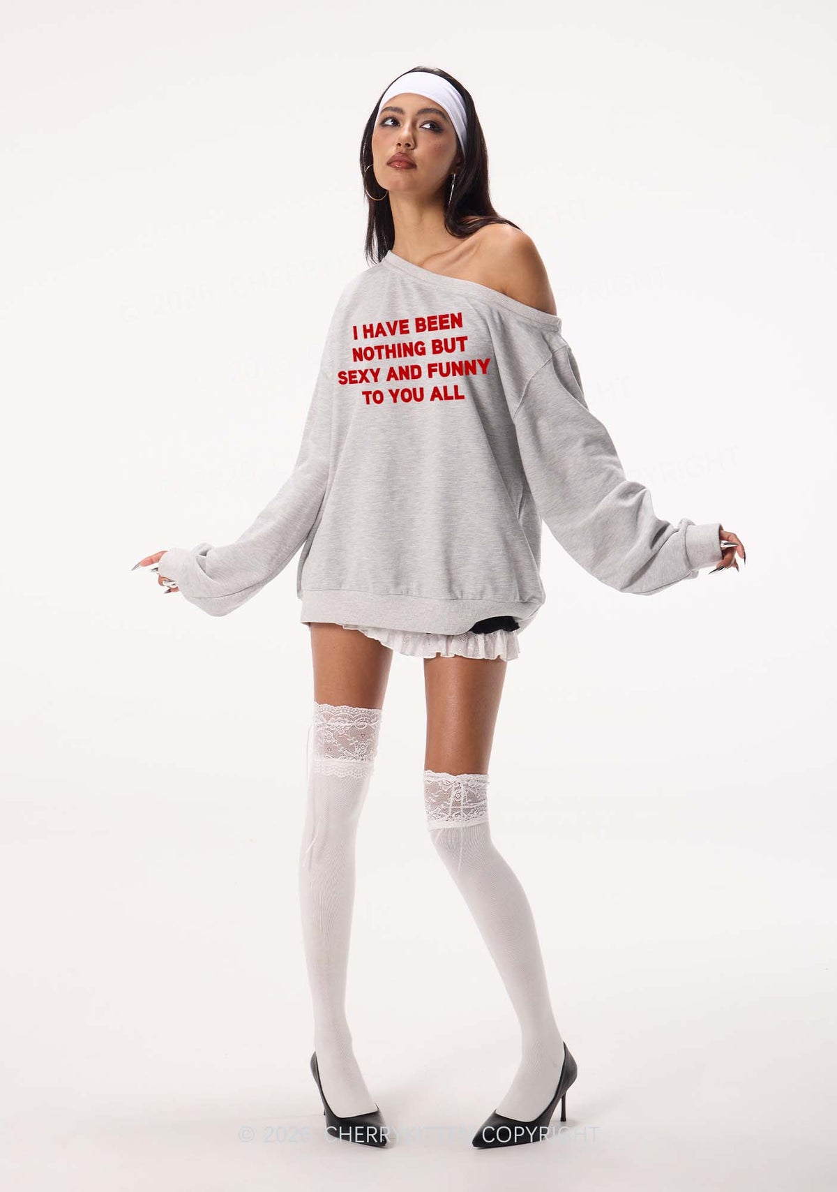 I Have Been Funny Y2K Off Shoulder Sweatshirts Cherrykitten