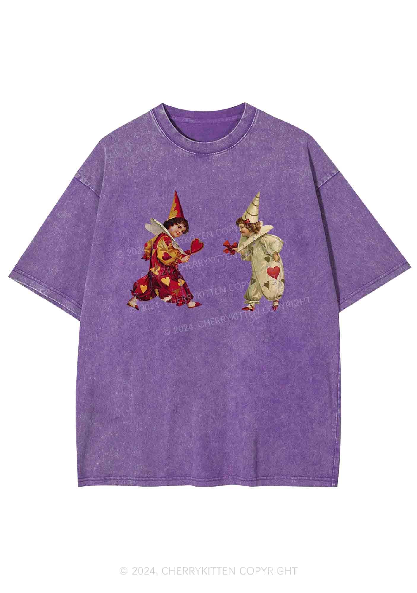 Heart Bow Knot Kids Y2K Washed Tee Cherrykitten