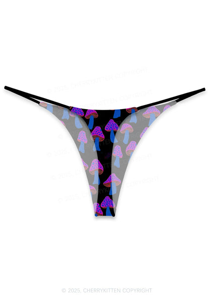 Blue Mushroom Y2K Print Bikini String Thong Cherrykitten