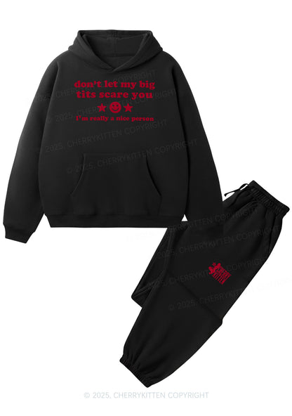 Dont Let My Big Txts Scare You Y2K Fleece Hoodie Set Cherrykitten