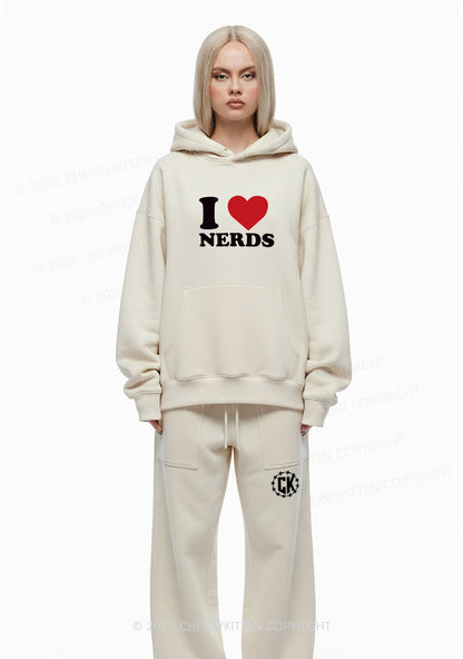 I Love Nerds Y2K Fleece Hoodie Set Cherrykitten