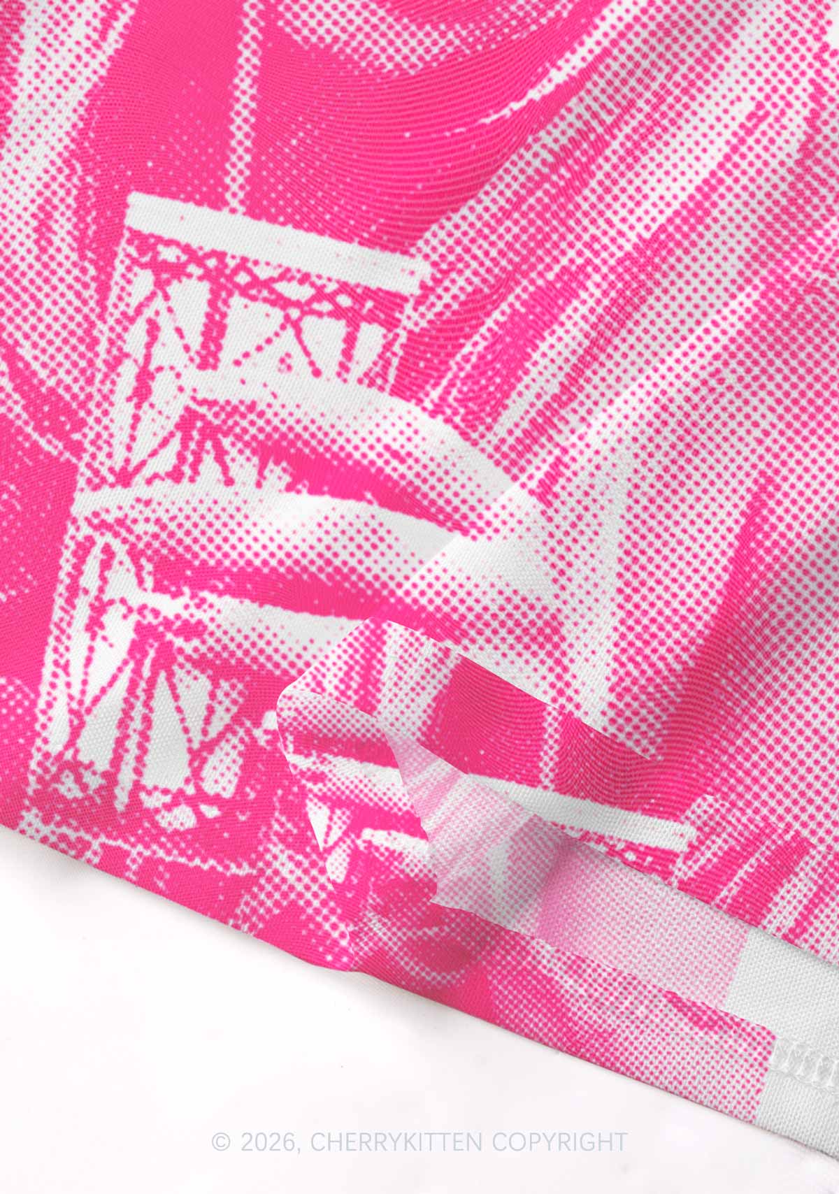 Pink Pixel JC On White Y2K Mesh Crop Top Cherrykitten