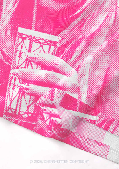 Pink Pixel JC On White Y2K Mesh Crop Top Cherrykitten