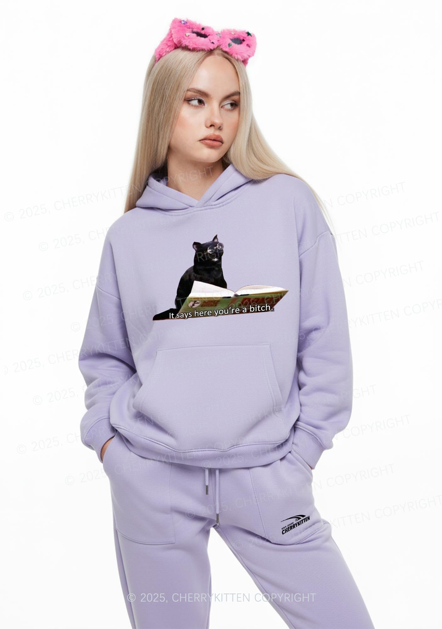 It Says Here Youre A Bixxh Y2K Fleece Hoodie Set Cherrykitten