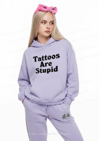 Tattoos Are Stupid Y2K Fleece Hoodie Set Cherrykitten