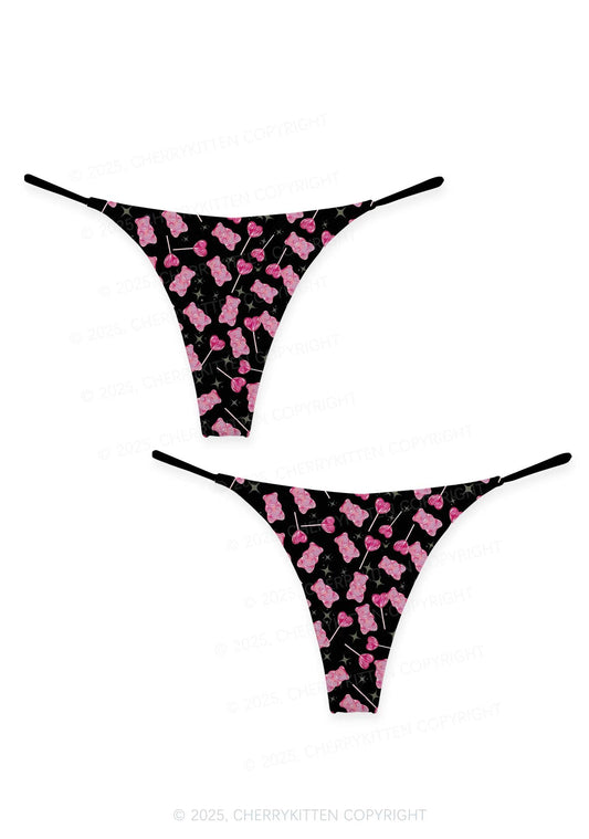 Lollipops Gummies Valentine's Day Y2K Print Couples Thong Set Cherrykitten