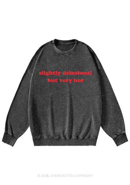 Slightly Delusional But Very Hot Y2K Washed Sweatshirts Cherrykitten
