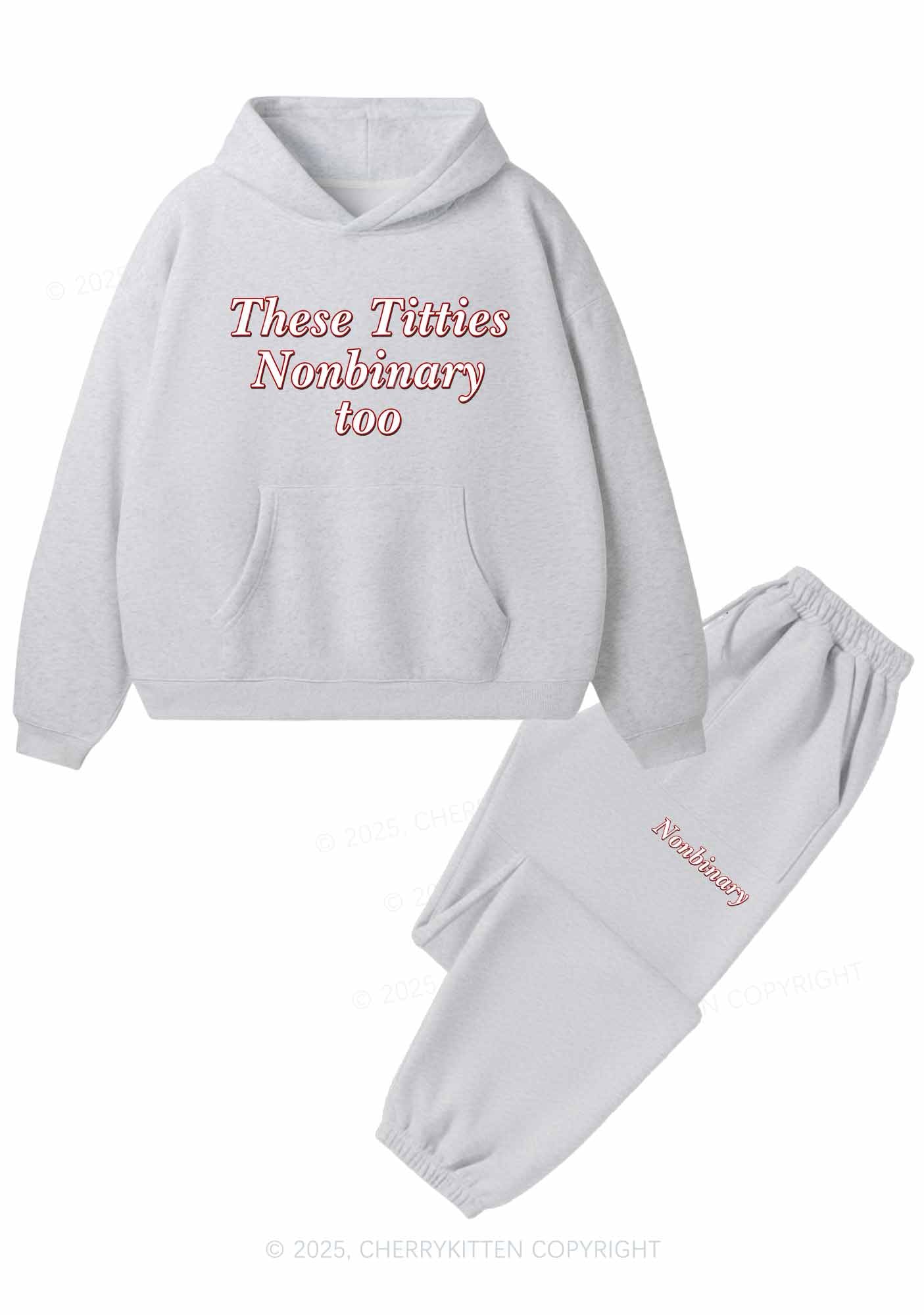 Txtties Nonbinary Too Y2K Fleece Hoodie Set Cherrykitten