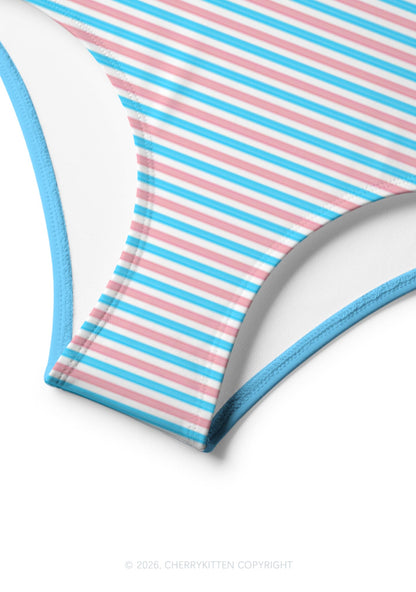 Trans Stripes Pride Y2K Print Bikini Set Cherrykitten