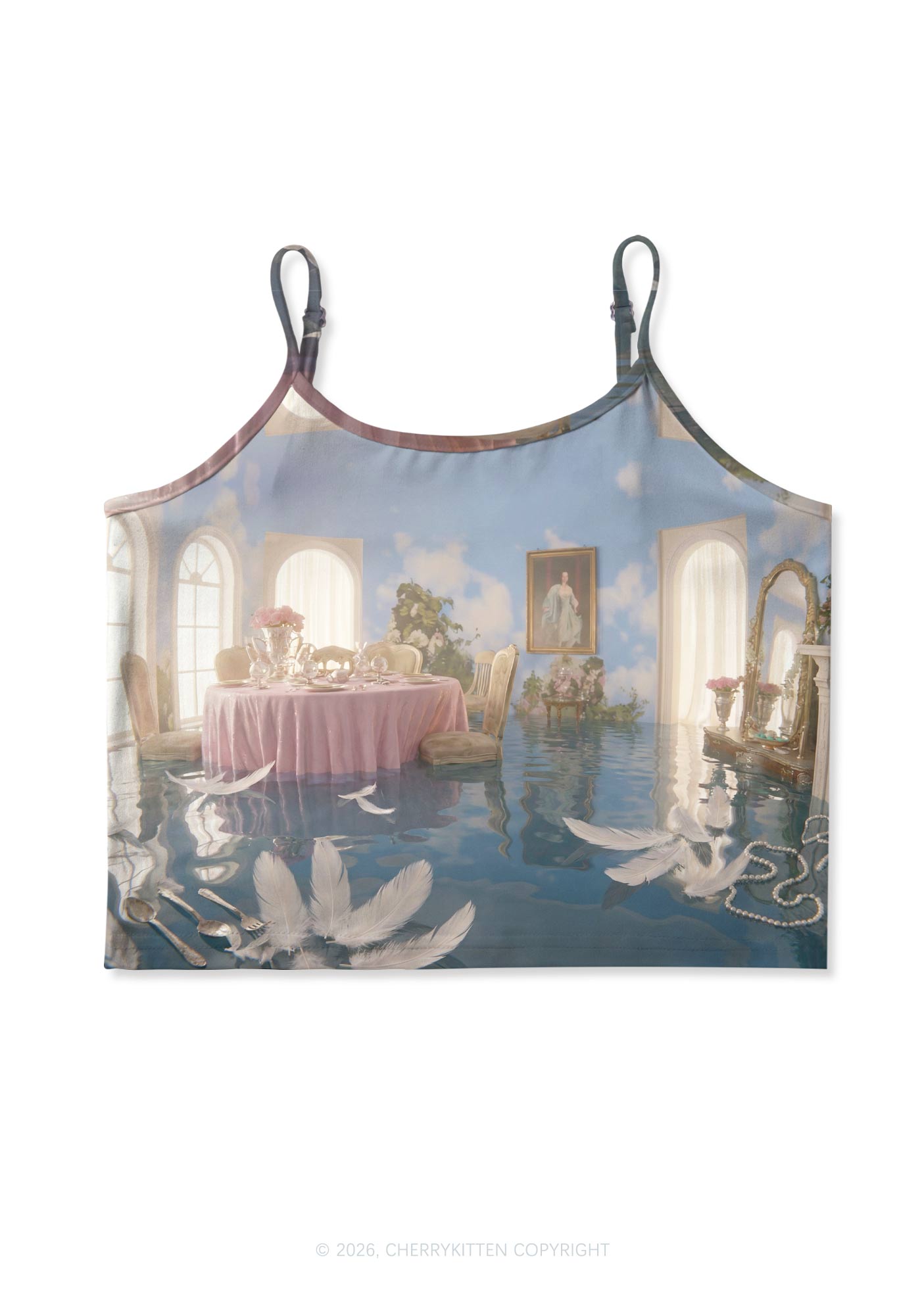 Floating Sky Dining Room Y2K Print Cami Crop Top Cherrykitten